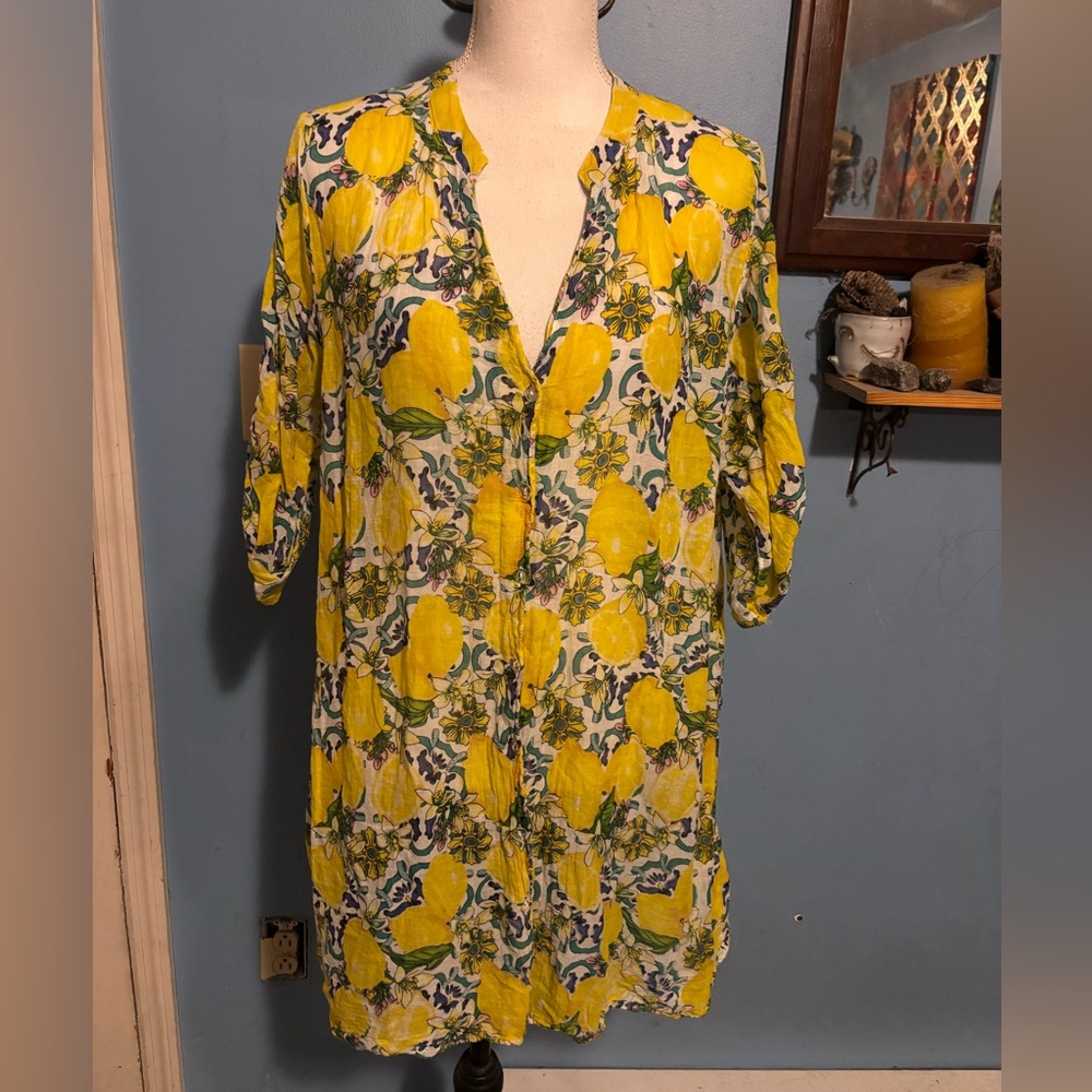 Vintage, Indian Emporium, Lemon Print, Button Down, Tunic